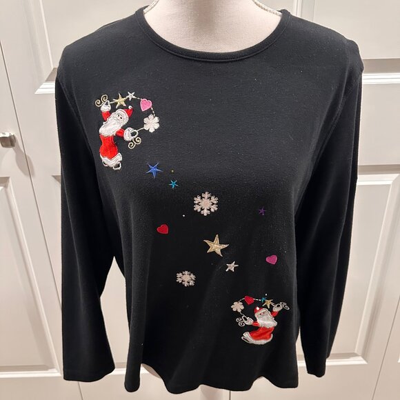 Designers Originals Studio black long-sleeve large Christmas shirt Santa stitch - Picture 1 of 3